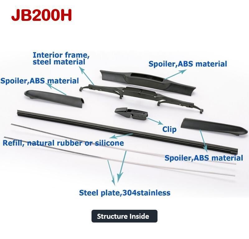 Denso Type Jerryblade Universal Hybrid Wiper Blade J/U Hook Best Seller Factory Supply OEM Cheap 12-28 Inch LHD & Rhd Jb200h