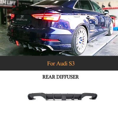 Carbon Fiber Rear Bumper Lip Diffuser with LED for Audi A3 Sline Sedan Convertible S3 2017-2019