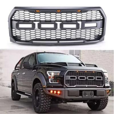 with LED Amber Light 4X4 ABS Plastic Car Front Grille for Ford F150 Raptor 2016-2019