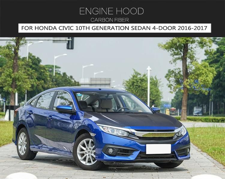 2016 Carbon Fiber Hood Car Bonnet for Honda Civic 10th 16-17