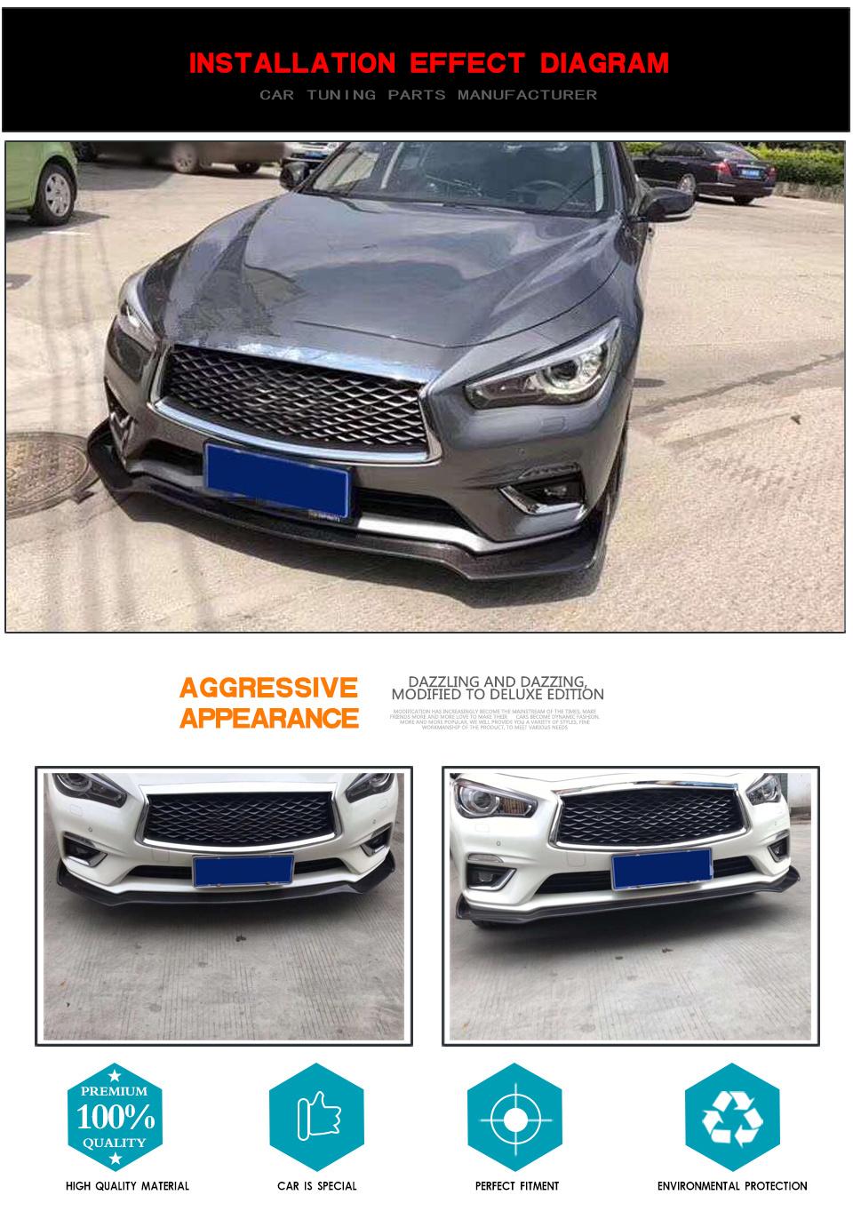 Carbon Fiber Car Front Bumper Spoiler Lip for 2018 Infiniti Q50 Base Standard