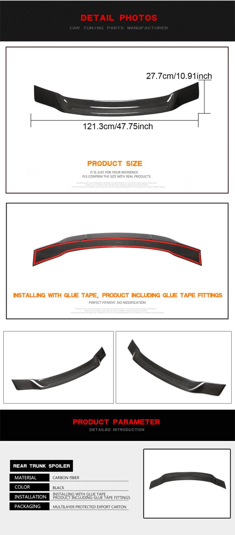 Carbon Fiber Rear Trunk Spoiler for Audi A4 B8.5 A4l Sedan 4-Door 2013-2016