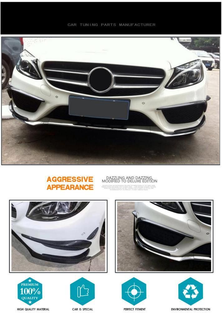 Carbon Fiber Front Bumper Canards Trim for Benz Sport Sedan W205 C300 C350 C200 2014-2017