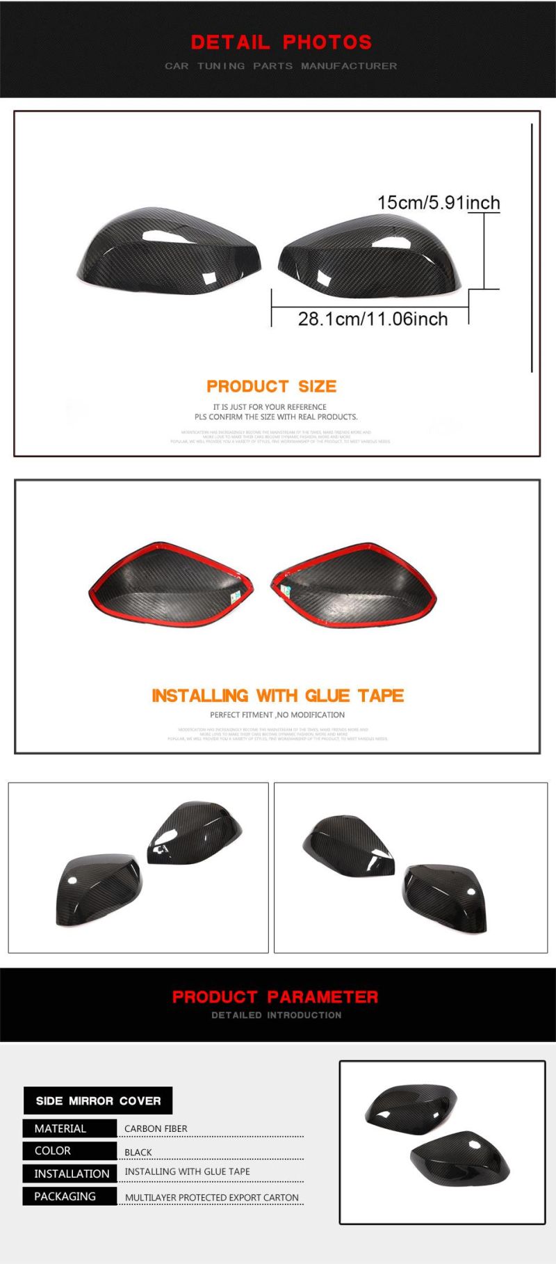Dry Carbon Fiber Rearview Mirror Covers for Infiniti Q50 Q60 Q70 Sedan 4-Door 2013 - 2021