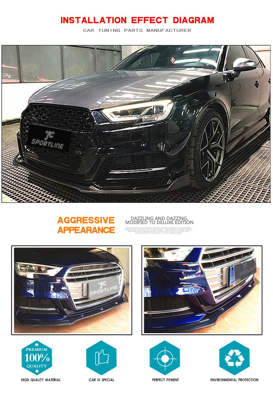 Carbon Fiber Front Bumper Lip Splitter for Audi A3 Sline S3 2017 - 2019