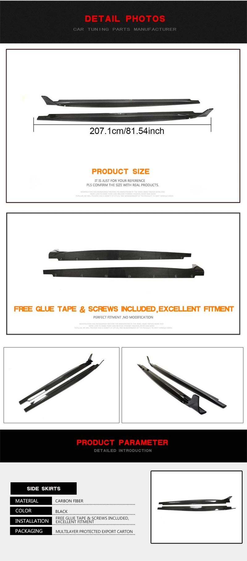 Prepreg Dry Carbon S5 Car Side Skirt Kits for Audi S5 B9 A5 Sline Sportback 4-Door 2020- 2022