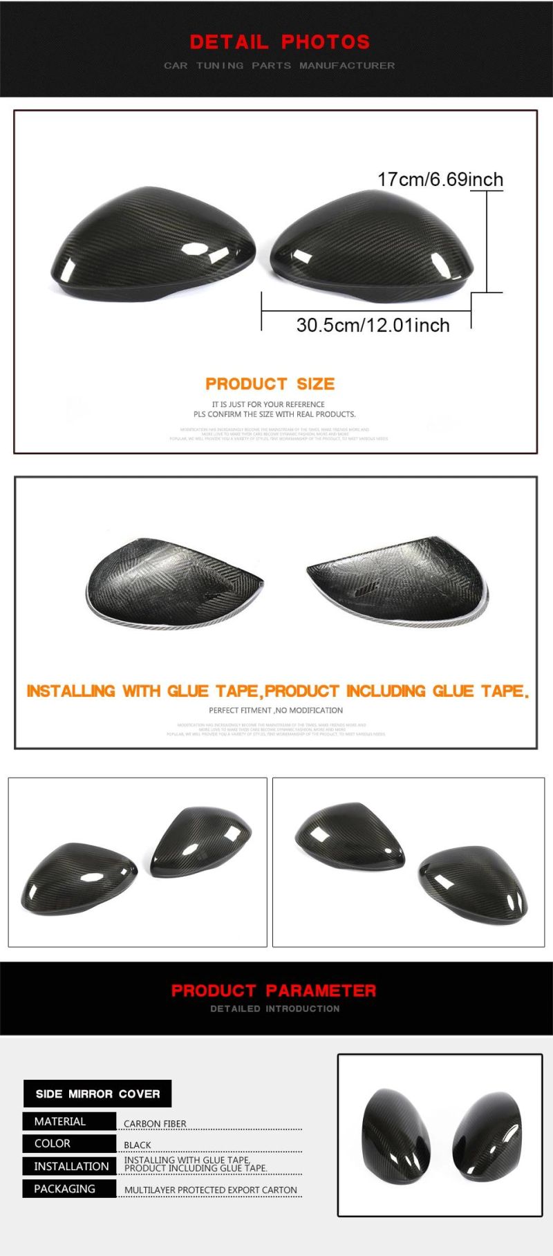 Carbon Fiber Rear Back Mirror Cover for Alfa Romeo Giulia Sedan 4-Door 2015-2018