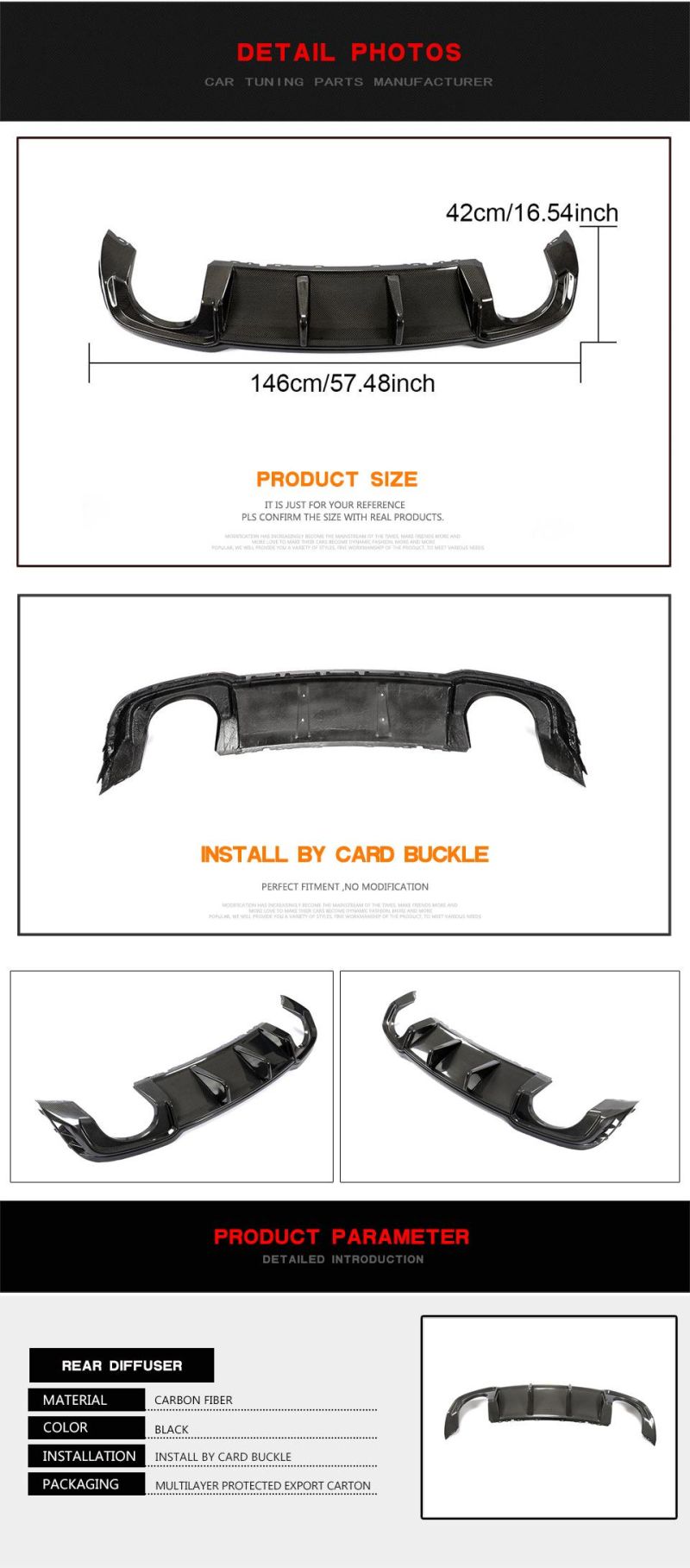Carbon Fiber RS3 Car Rear Diffuser for Audi RS3 Base Sedan 4-Door 2017-2019