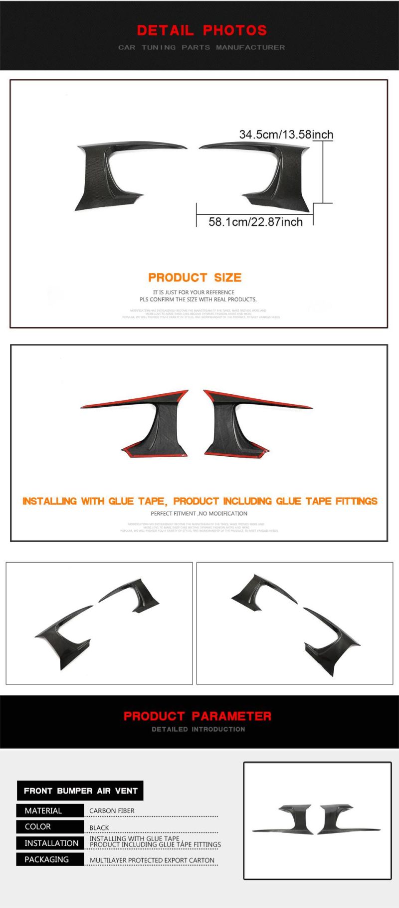 Carbon Fiber Front Bumper Trims for Jaguar F-Type 2-Door 2018-2019