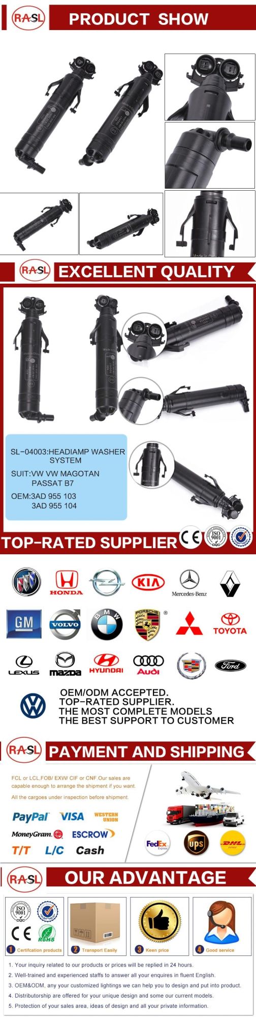 Headlight Washer Nozzle for 3ad 955 103; 3ad 955 104