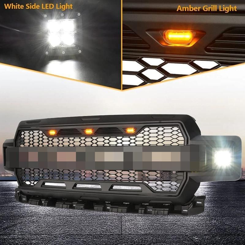 with 5PCS LED Light 4X4 ABS Plastic Matte Black Car Front Grill Grille for Ford F150 F-150 2018