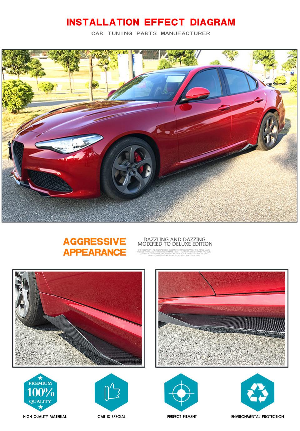 Carbon Fiber Car Side Skirts Bodykit Bumper Side Skirt Cover Fits for Alfa Romeo Giulia Standard and Sport 2017-2020