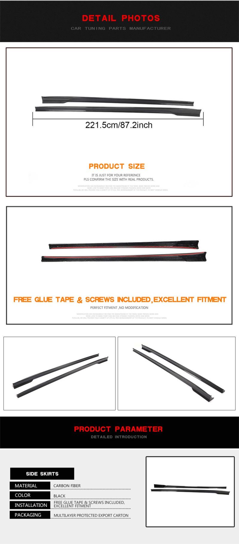 Carbon Fiber Side Skirts Extension for Maserati Ghibli Sedan 4-Door 2014-2021