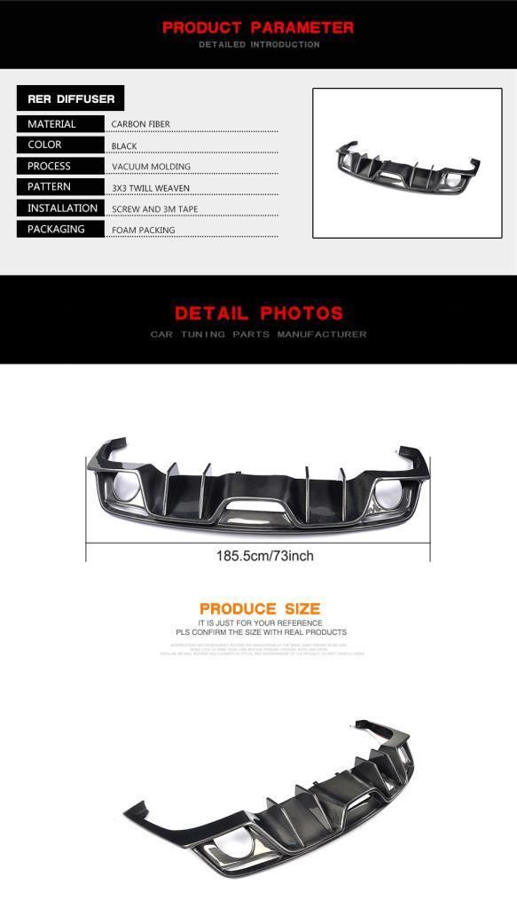 Carbon Fiber Rear Bumper Diffuser for Ford Mustang Gt Coupe 2-Door 2015-2017