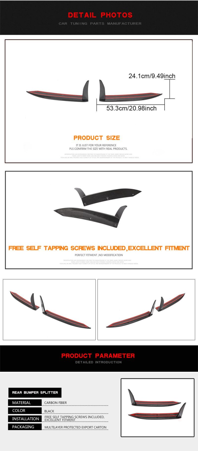 Carbon Fiber 991 Rear Bumper Splitter for Porsche 911 991 Carrera 4 Gts 3.0t 2017-2019