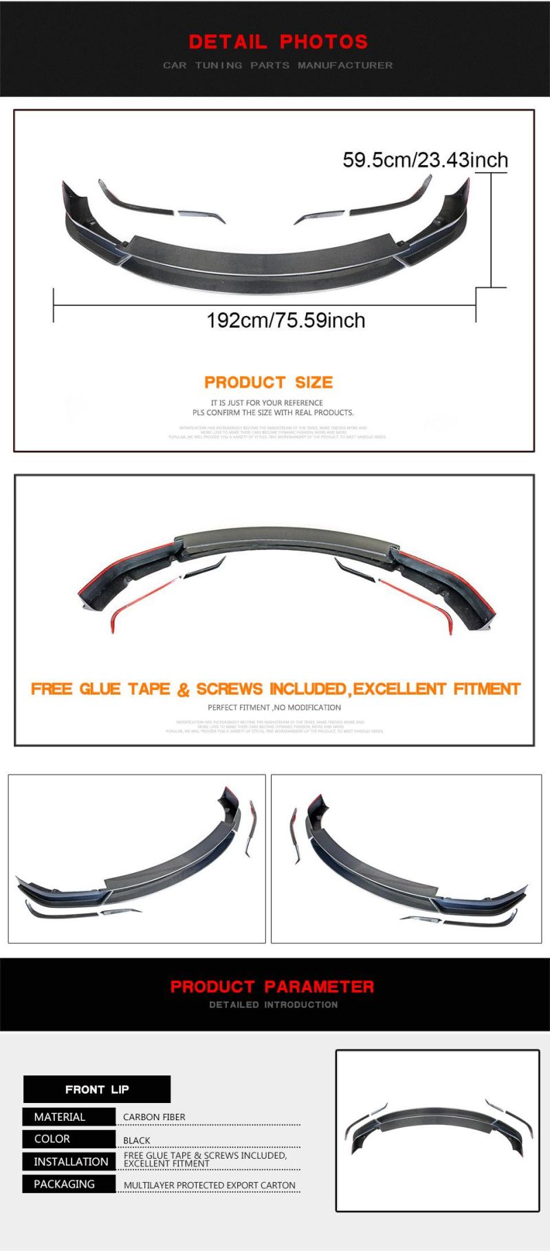 Carbon Fiber Front Lip Spoiler for Tesla Model X 75D 90d P90d 100d P100d 16-18