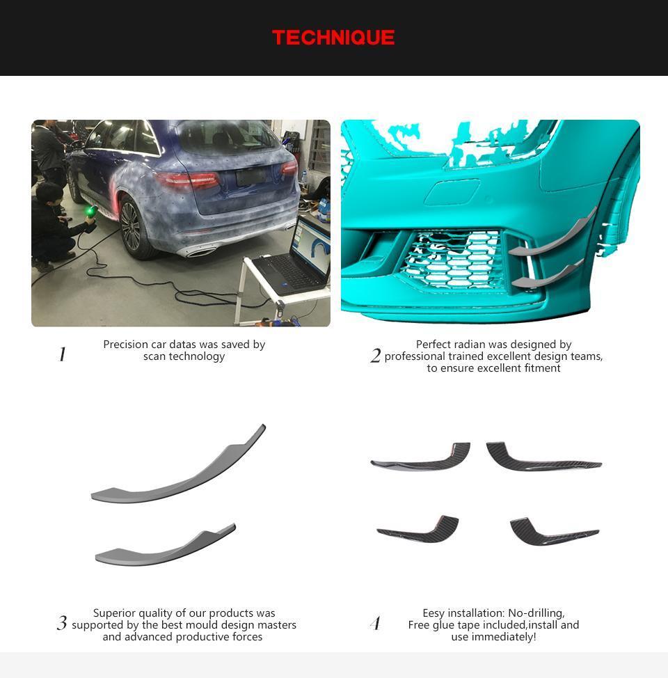 Carbon Fiber Front Bumper Fins for Audi RS3 Sedan 4-Door 2017-2019