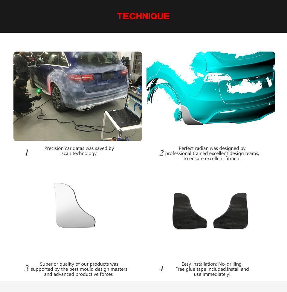 Dry Carbon Fiber Car Rear Bumper Canards Splitter for Tesla Model Y Sport Utility 4-Door 2019-2021