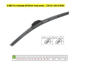 K-962 Wiper Blade for Universal (9*3/4mm Hook arms) (OK for LHD &amp; RHD)
