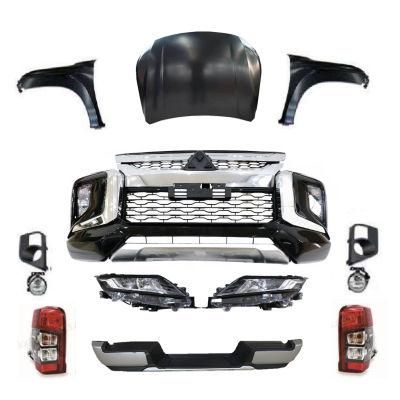 Car Front Rear Bumper Facelift Wide Conversion Bodykit Body Kit for Mitsubishi Triton L200 2015-2019 Upgrade to 2020 2021