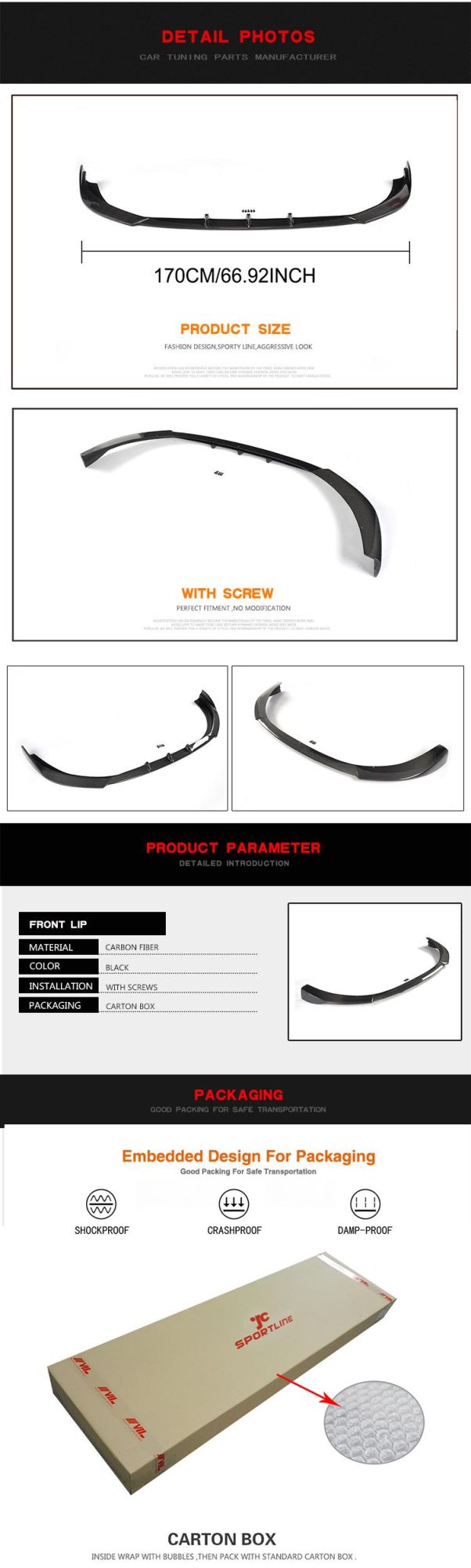 Carbon Fiber S3 Front Bumper Lip for Audi A3 S-Line S3 Hatchback 2014-2015