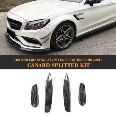 4PCS Carbon Fiber Front Bumper Canard Splitter Kit Moulding Trims for Mercedes-Benz W205 C63 Coupe 2door 2015-2017