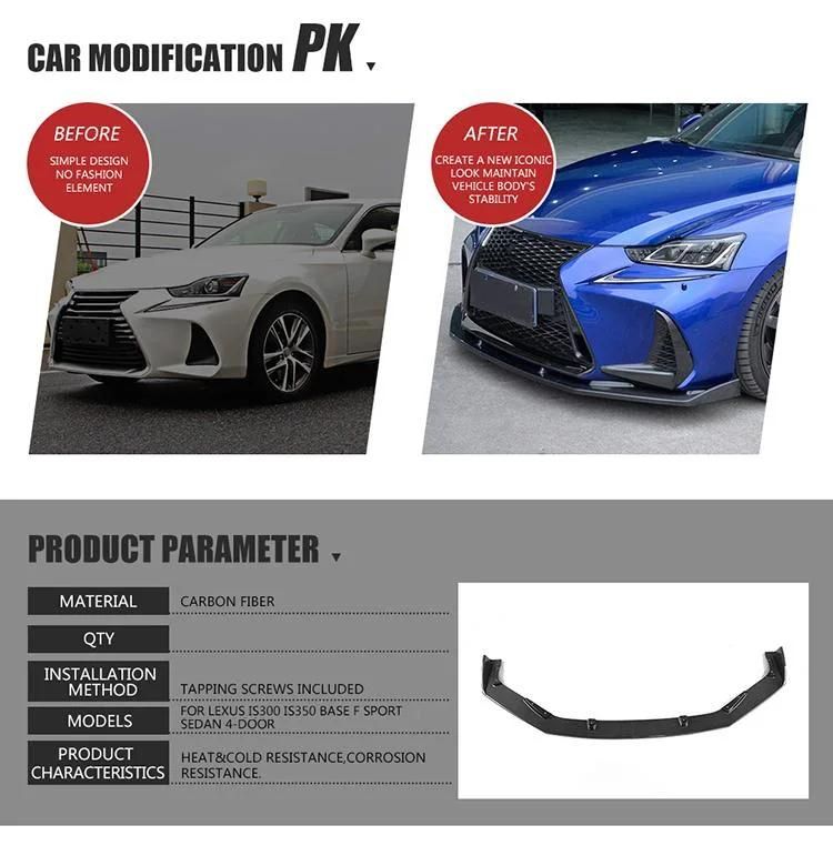 Ml Style Car Carbon Fiber Front Bumper Lip for Lexus Is300 Is350 Base F Sport Sedan 4-Door 17-18