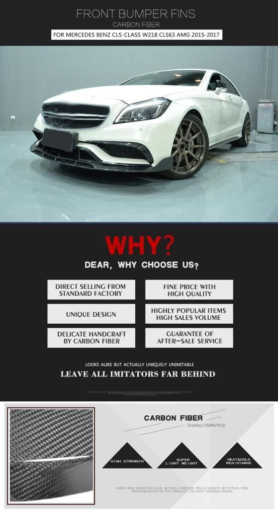 Carbon Fiber Front Bumper Fins Trims for Benz Mercedes Cls Class W218 Cls63 Amg 2015-2017