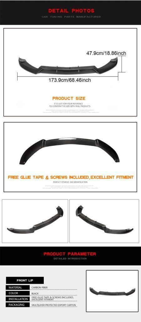 Carbon Fiber Front Bumper Lip for Mercedes-Benz C Class W205 C205 2D 4-Door 2015-2018