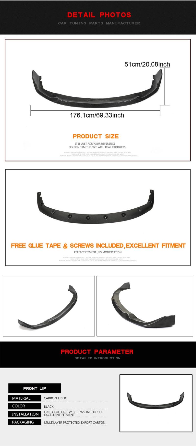 F40 Carbon Fiber Front Splitter for BMW 1series 118I M Sport Hatchback 4-Door 2020-2022