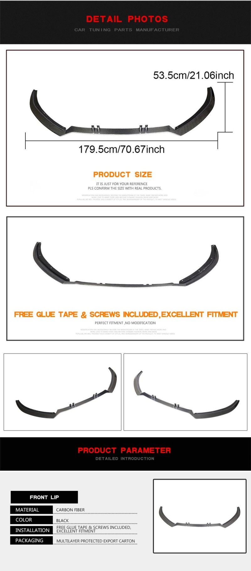 Carbon Fiber Front Lip for Audi A6 Quattro S-Line S6 a Style 4-Door 2015-2018