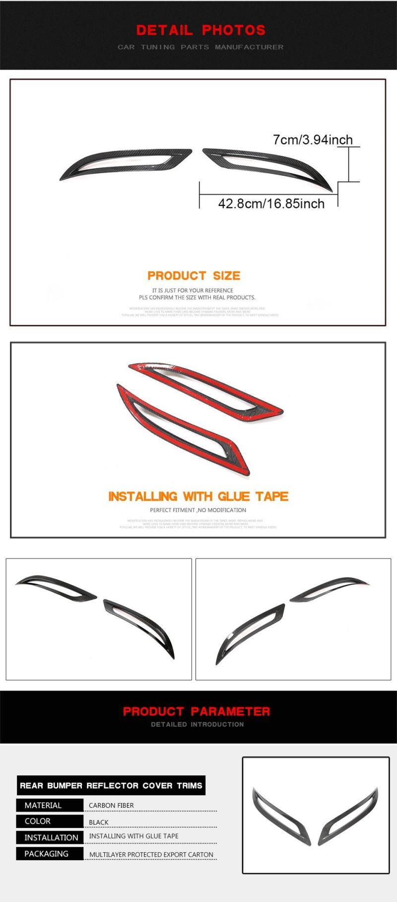 Dry Carbon Fiber Rear Bumper Reflector Cover Trims for Tesla Model 3 Sedan 4-Door 2016-2020