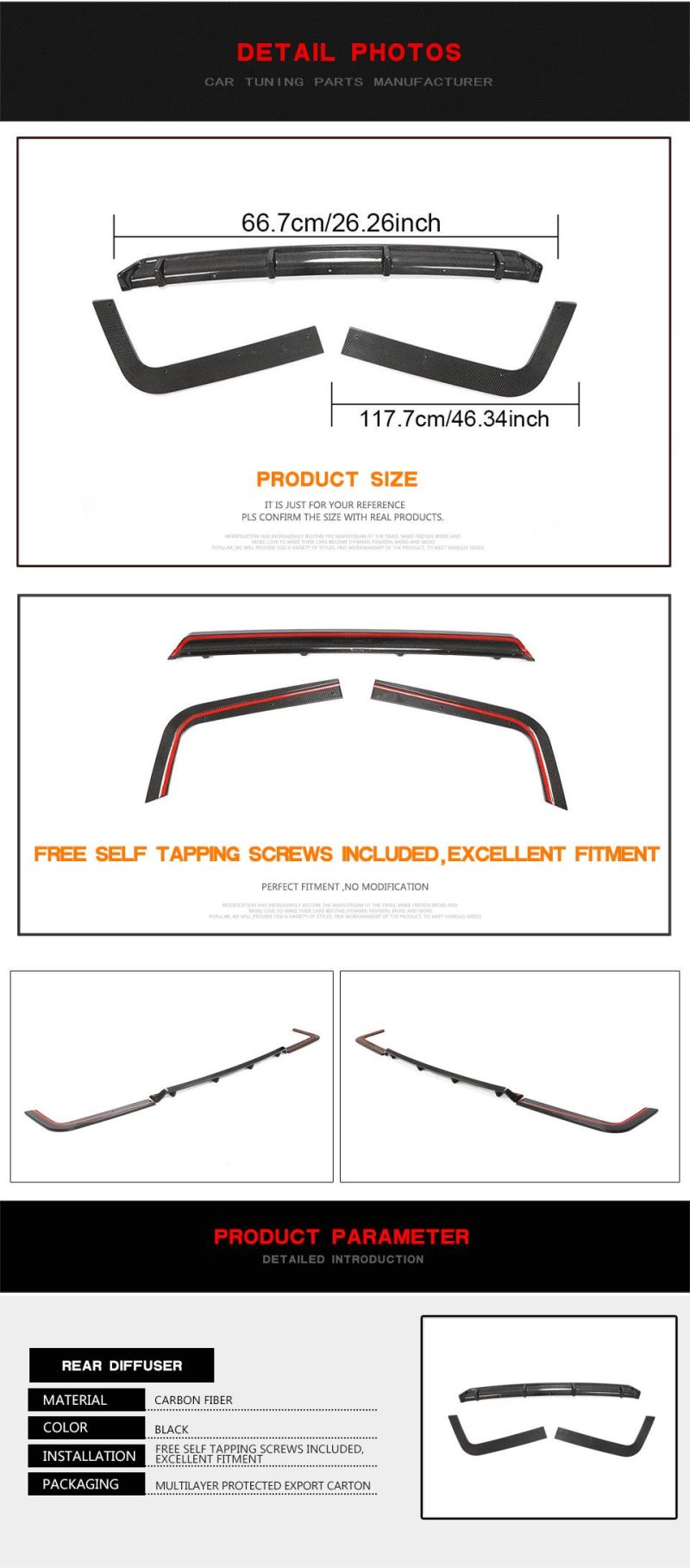 Carbon Fiber Rear Bumper Diffuser for Volkswagen T6 Multivan 2015-2020