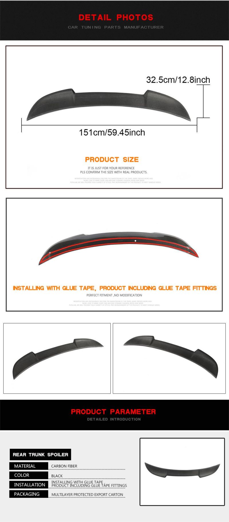 Carbon Fiber Rear Trunk Spoiler for Ford Mustang Coupe 2015-2019