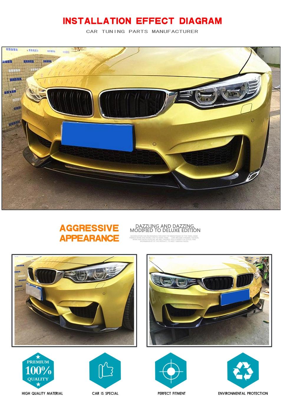 Carbon Fiber Front Bumper Lip Spoiler Splitters for BMW F80 M3 F82 F83 M4 2014 - 2019