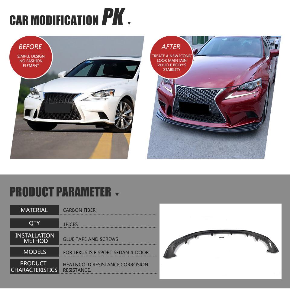 Carbon Fiber Front Lip Spoiler Splitter for Lexus Is F Sport Sedan 4-Door 2013-2015 Front Bumper Lip