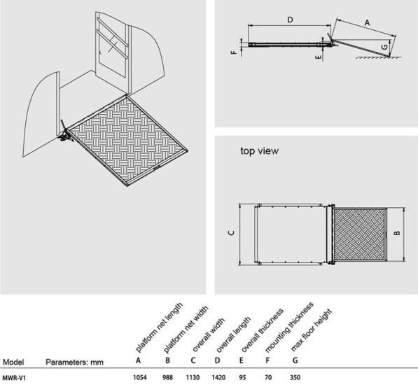 Mwr Manual Wheelchair Ramp Applied for Low-Floor City Bus with 350kg Loading Capacity