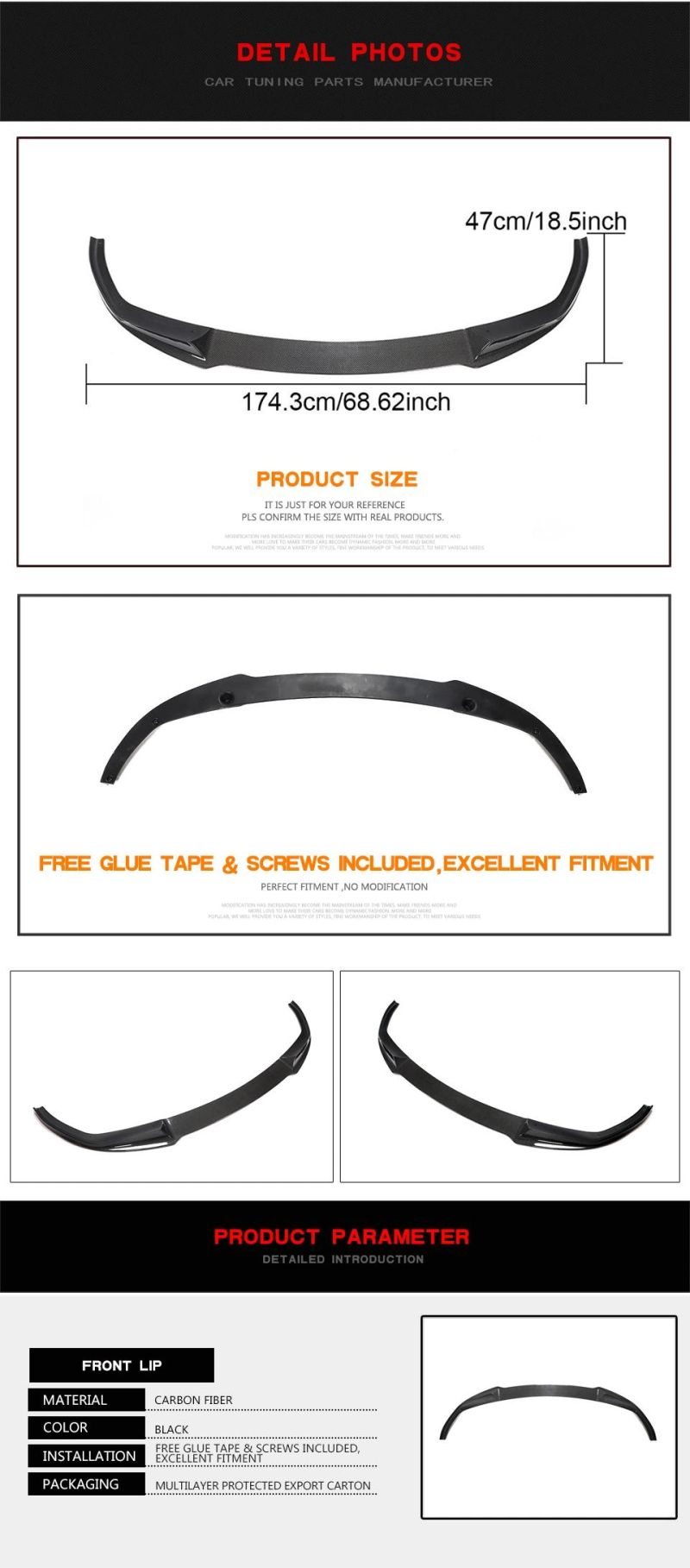 Real Carbon Fiber Front Bumper Lip for BMW 3 Series G20 G28 M-Sport 2020