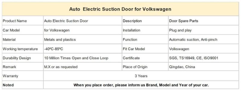 Auto Electric Suction Door Soft Door Closer for Volkswagen