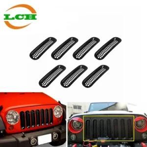 Black Front Grille Grill Mesh Insert Kit for Jeep Wrangler Rubicon Sahara Jk 2007-2016 7 Pieces