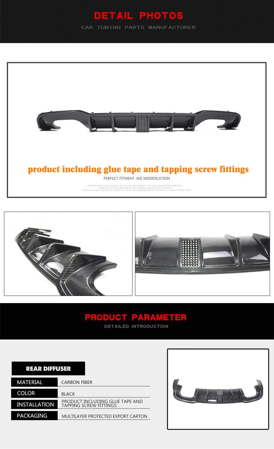 Carbon Fiber Rear Bumper Lip Diffuser with LED for Audi A3 Sline Sedan Convertible S3 2017-2019