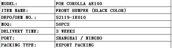 Auto Parts Front Bumper for Toyota Corolla Ae100 92year