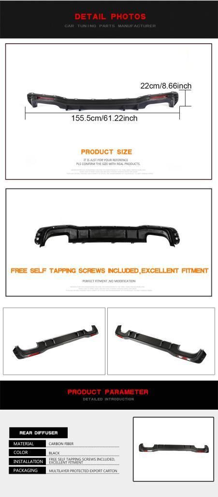 RS7 Style for Audi A7 S Line S7 Carbon Fiber Rear Diffuser 2019-2020