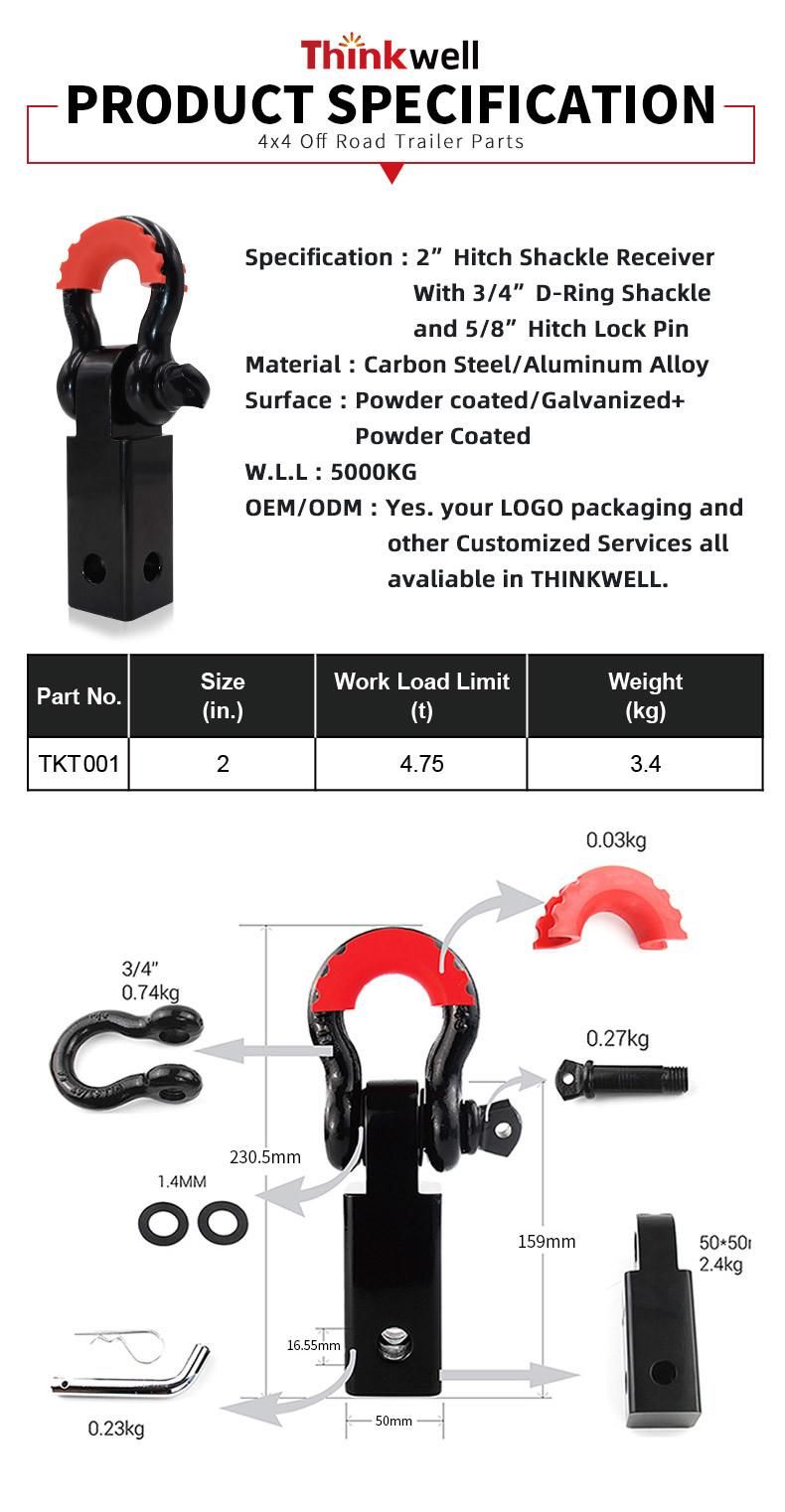 Trailer Shackle Receiver Hitch Receiver with D Ring