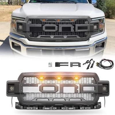 Front Grill with 3 Amber LED Lights &amp; Side LED Lights with 2 Letters for Ford F150 2018-2019