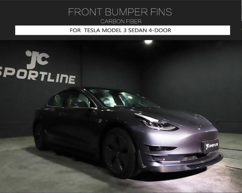 Carbon Fiber Car Front Bumper Canards Splitter for Tesla Model 3 Sedan 4-Door 2016-2019