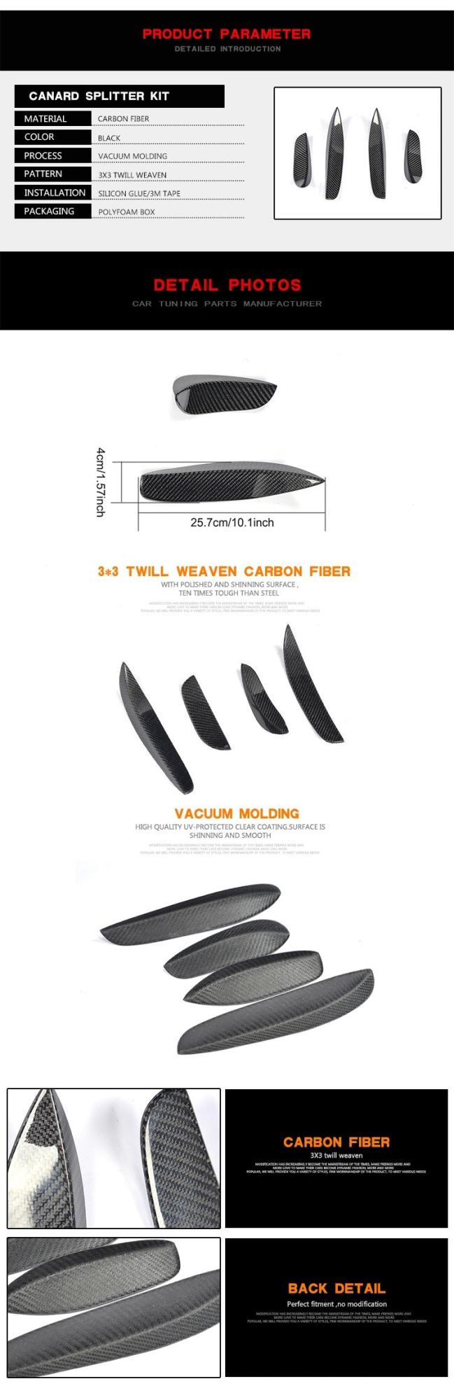 4PCS Carbon Fiber Front Bumper Canard Splitter Kit Moulding Trims for Mercedes-Benz W205 C63 Coupe 2door 2015-2017