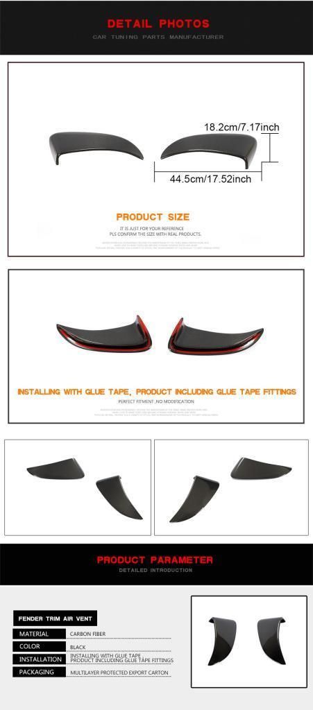 Carbon Fiber Rear Side Door Car Air Vents Trim Cover for Porsche 718 Boxster Cayman 2016 - 2018