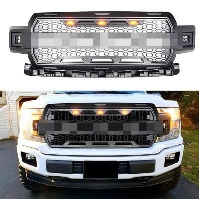 with 5PCS LED Light 4X4 ABS Plastic Matte Black Car Front Grill Grille for Ford F150 F-150 2018
