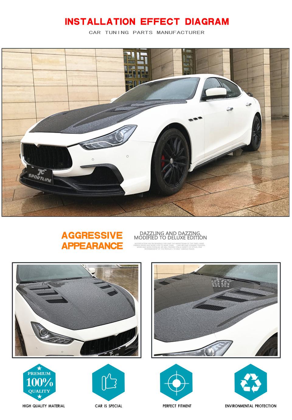 Carbon Fiber Car Hood Bonnet Cover for Maserati Ghibli S Q4 Sedan 2014 - 2020